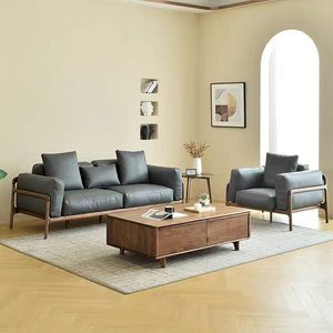 新中式黑胡桃木全实木沙发组合客厅现代真皮沙发北欧极简原木家具