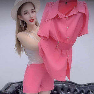 网红炸街套装女2024夏季新款时尚气质显高瘦衬衫连衣裙短裤两件套