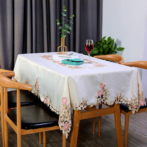 刺绣田园桌布布艺贡缎风格小清新长方形茶几盖布客厅130x180处理