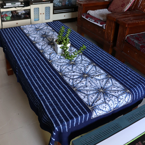传统手工扎染长方形刺子绣桌布酒吧客厅茶具植物蓝染装饰茶几台布