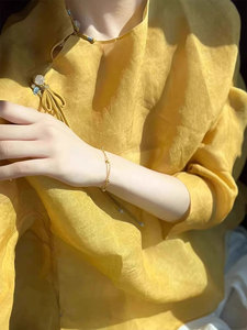 新中式国风2024年夏季新款盘扣洋气减龄别致独特漂亮黄色衬衫上衣