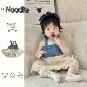 韩国童装婴儿可爱软牛仔蕾丝拼接背带裙女童夏季清凉吊带连衣裙