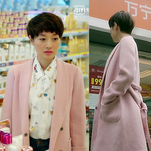 2017秋冬我的前半生马伊琍罗子君同款毛呢外套女粉色双面妮大衣女