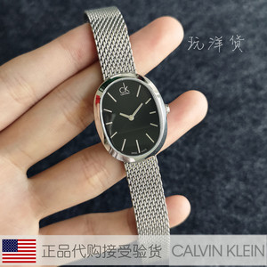 全球联保美国正品CK/Calvin Klein/K3P23121椭圆亚光钢链女士手表