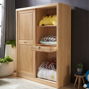 松木衣柜全实木衣柜1.2米移门衣柜1.5米推拉门衣橱简约原木储物柜