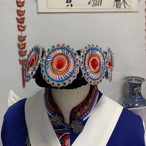 新绣花云南摩梭族头饰纳西族少数民族表演女舞蹈演出帽子服装配饰