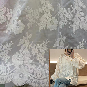 新款复古棉线新中式绣花面料衣服裙布料桌布服装辅料1.3米宽亲肤