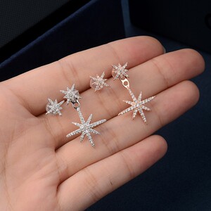 新款925纯银apm 同款玫瑰金满钻蓝色六芒星耳钉女流星耳饰防过敏