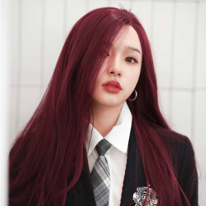 sassydandy前蕾丝假发女酒红色长卷发高温丝欧美ins透气时尚自然