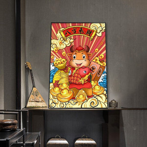 纯手工十字绣成品八方来财牛气冲天竖版客厅餐厅装饰挂画人工绣的