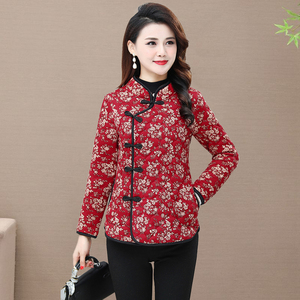 秋冬女装盘扣花棉袄短款驼绒保暖小棉衣中老年妈妈装洋气修身棉服
