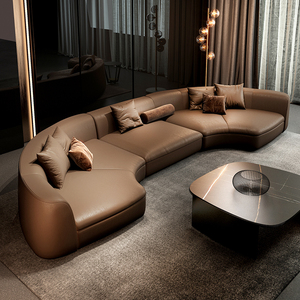纳威弧形真皮沙发头层牛皮半圆客厅意式轻奢极简现代简约高端大气