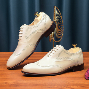 英伦白色皮鞋男真皮新郎结婚鞋尖头商务正装布洛克雕花休闲鞋夏季