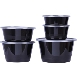 贩美丽一次性圆形黑色餐盒打包盒塑料碗外卖快餐盒汤碗打包碗