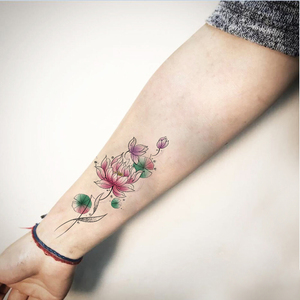 荷花纹身贴防水女持久手臂文艺小清新彩绘剖腹产遮疤痕水墨莲花