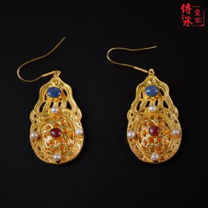 唐代风格耳饰,纯手工錾刻飘带纹镂空花叶纹耳坠唐风配饰