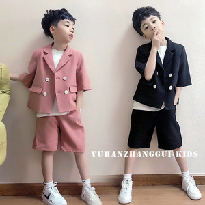 韩国男童西装套装帅气短袖宝宝休闲男孩小西装礼服儿童西服三件套