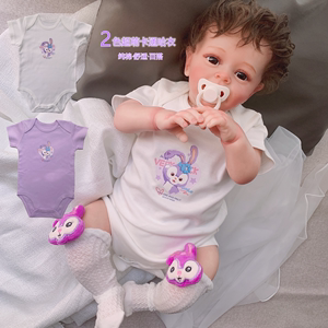 婴儿夏季短袖洋气哈衣卡通紫色兔子纯棉包屁衣初生宝宝连体爬服
