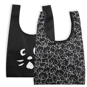 出口日本折叠环保袋日系惊讶猫包双面印花轻便大容量单肩购物袋
