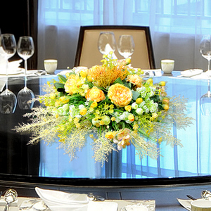 大餐桌摆花仿真花圆形转盘中间台面装饰品花假花摆设酒店餐厅花艺