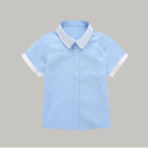 白袖口蓝色短袖衬衫男童春夏儿童女宝宝白领寸衣校服小学生表演服
