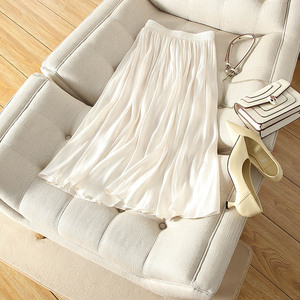 花园兜 轻奢珍珠香槟色双色绉 大撒摆半裙抗皱舒适松紧腰半身裙