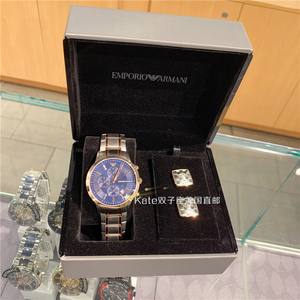 美国代购 阿玛尼手表礼盒 休闲男士石英机芯精钢袖扣套装ar80025