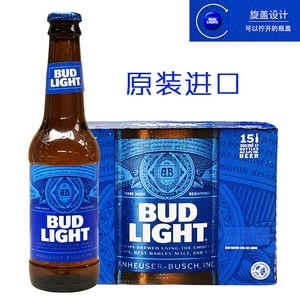 英国原装进口百威啤酒蓝瓶旋盖300ml*15特价清爽甘甜卟达威啤酒