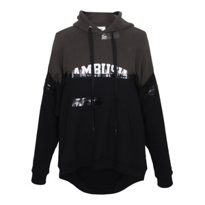 特惠折扣 AMBUSH 男士黑色棉质连帽叉肩卫衣  AMBLS-107 BLAK