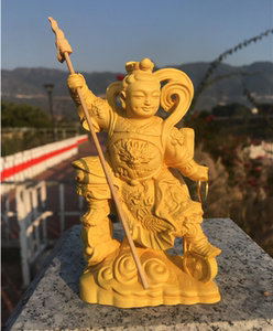 三漫陀山漫陀专卖店天猫哪吒站单轮太子爷樟木雕中坛元帅三太子神像