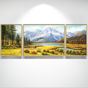 聚宝盆风景油画挂画客厅美式沙发背景墙三联画玄关办公室手绘油画