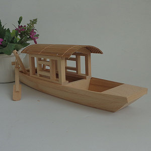 木质小船模型一帆风顺乌蓬船带蓬子渔船小木船船模家庭家居装饰品
