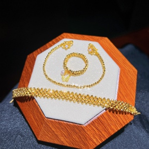 全福珠宝定制 足金999蹦迪珠手链戒指三件套黄金珠子多层手链编织