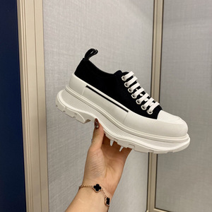 麦昆帆布鞋女2022年夏季新款时尚真皮厚底鞋休闲运动老爹鞋小白鞋