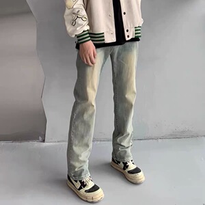 fog牛仔裤高街男黄泥染丹宁布重工水洗做旧直筒裤子vibe国潮情侣