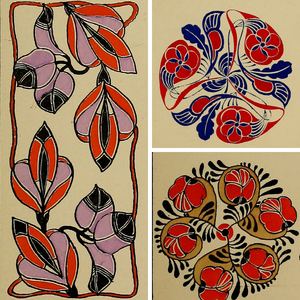 复古西方彩绘花卉藤蔓纹样装饰艺术图案插画jpg图片参考设计素材