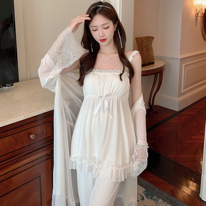 高级感法式纯欲宫廷风抹胸吊带睡衣女春秋夏蕾丝网纱莫代尔家居服