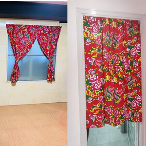 全棉红绿蓝黑凤凰牡丹东北大花农家乐火锅店开叉客餐厅门帘定做布