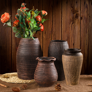 中式复古陶罐花瓶插花器花盆家居土培干花客厅装饰摆件仿古土陶