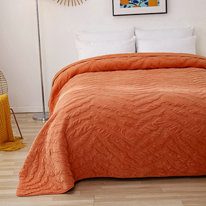 外贸纯色床盖秋冬保暖加厚法兰绒毛毯垫单双人铺床单一面绒一面棉