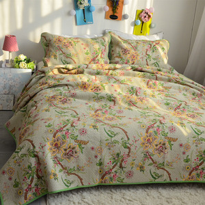 纯棉美式床盖三件套密缝全棉绗缝被床单衍缝垫被空调被床垫可机洗