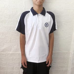 汕尾校服新德成学校中学生上衣短袖(深蓝款)速干布料夏季男女通用