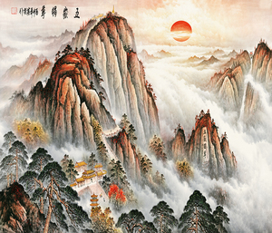 五岳独尊泰山日出国画靠山风水招财装饰画办公室字画背景墙装饰画