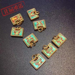 印度老黄金古法烧蓝錾刻长命富贵锁护身符吊坠纯手工制作包邮清新