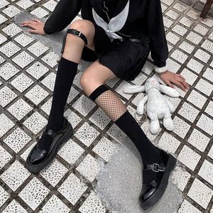 日本渔网袜jk腿环中筒袜子女士小腿袜黑色袜夹长筒夏季薄款ins潮