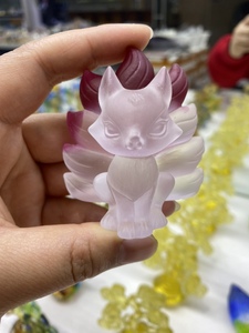 七彩琉璃九尾狐狸摆件粉水晶公仔少女心创意礼物礼品客厅摆设