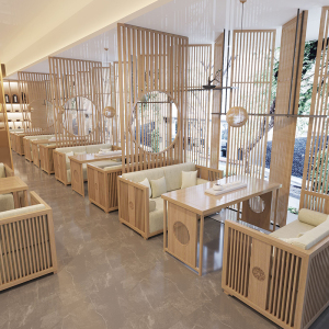 新中式实木沙发茶楼售楼处接待会所民宿餐厅包厢会客卡座茶桌组合