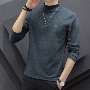 德绒小衫男打底衫秋冬2021新款保暖长袖t恤半高领弹力搭配风衣的