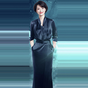 2021年夏季新品时尚明星董卿同款高端晚礼服气质显瘦缎面连衣裙女