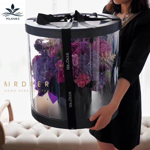 圆形巨型韩式手捧花盒鲜花包装盒PVC透明开窗抱抱桶礼盒礼品花盒